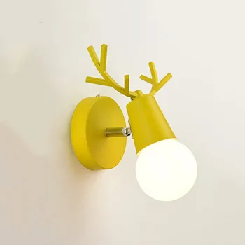 Ziemeļvalstu LED Sienas Apgaismojums Krāsains Karikatūra Briežu Ragi Lasījumā Sconce Dzīvojamā Istaba Guļamistaba masīvkoka Makaron Elk Sienas Lampas