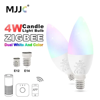 Zigbee ZLL LED 4W Sveču Gaismas Spuldze RGB RGBW RGBWW CW Smart APP Kontroles 110V, 220V 230V 240V E12 E14 Darbu ar Amazon Echo Plus