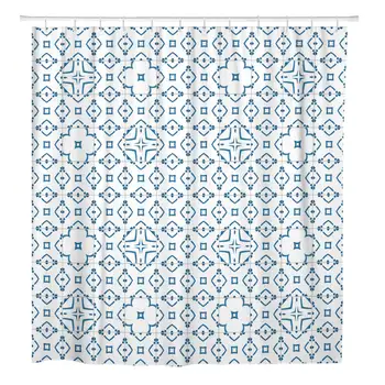 Zila Marokāņu Tradicionālo, Piemēram, portugāļu Flīzes Modelis Anotācija Dušas Aizkars Ūdensizturīgs 72 x 72 Collu Kopa ar Āķi