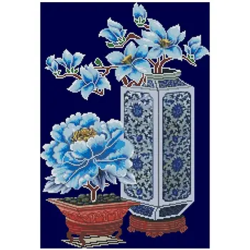 Zils tonis, peonija magnolijas pudeli, Skaitot Cross Stitch 11CT 14CT 18CT DIY Ķīnas krustdūrienu Izšūšanas Komplekti Rokdarbi Komplekti