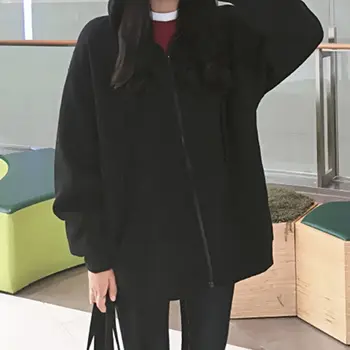 Zip-up Sievietēm korejiešu Stilā, hoodies Vintage tīrtoņa Krāsu garām Piedurknēm Lielgabarīta Kapuci sporta Krekls Dāma Gadījuma Lielu Mēteļi