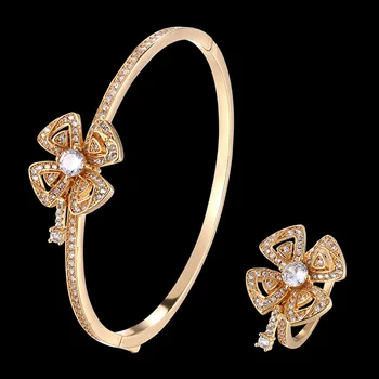Zlxgirl Luksusa zīmolu bruģēt kubikmetru zircon zieda forma rokassprādze ar gredzenu, kāzu rotaslietas komplekti sodu sieviešu puse dāvanas