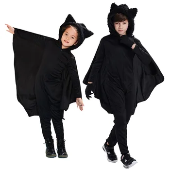 Zēni Meitenes Black Bat Tērpu Halloween Kapuci Jumpsuit Anime Cosplay Tērpā Ar Spārniem Bērniem Bērnu Drēbes C38885CH