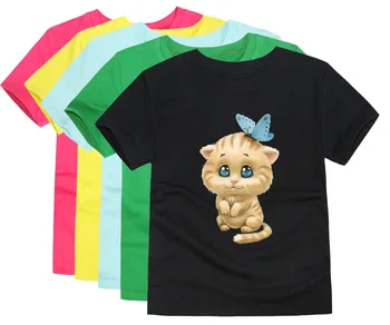 Zēni dzīvnieku karikatūra t krekli bērniem cat kokvilnas ar īsām piedurknēm vasaras topi bērnu apģērbu zēnu T-krekls meitenēm bērnu tee