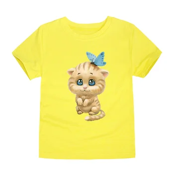 Zēni dzīvnieku karikatūra t krekli bērniem cat kokvilnas ar īsām piedurknēm vasaras topi bērnu apģērbu zēnu T-krekls meitenēm bērnu tee