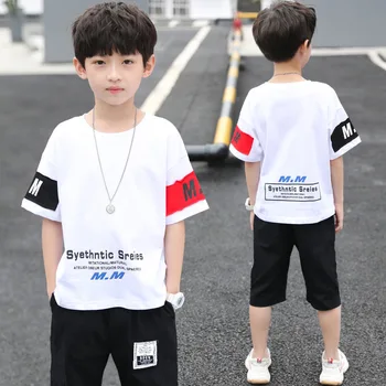Zēnu Apģērbu Komplekti, Vasaras Zēnu Drēbes Ikdienas Apģērbs T-krekls + Bikses Bērniem Tracksuit Pusaudžu Bērnu Apģērbs Atbilstu 6 8 9 10 12 Gadu