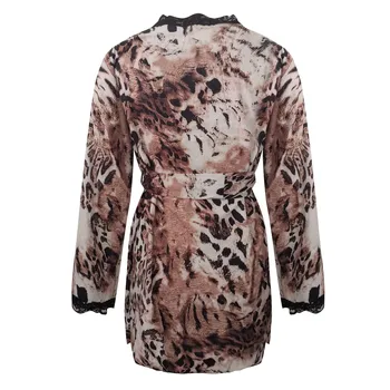 Zīda Mežģīnes Leopard Drēbes Pidžamu Nightdress Apakšveļa, Sieviešu Apakšveļa Sleepwear Leopards Drukāt pidžamas peignoir satīna femme mīksto T5
