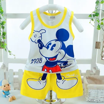 Zīdaiņu apģērbs, zīdainis, Mazulis zēnu Apģērba Komplekts Mickey karikatūra bez Piedurknēm T-krekls+Šorti uzvalki Bērniem, Modes Kokvilnas Apģērba Komplekti