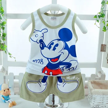Zīdaiņu apģērbs, zīdainis, Mazulis zēnu Apģērba Komplekts Mickey karikatūra bez Piedurknēm T-krekls+Šorti uzvalki Bērniem, Modes Kokvilnas Apģērba Komplekti