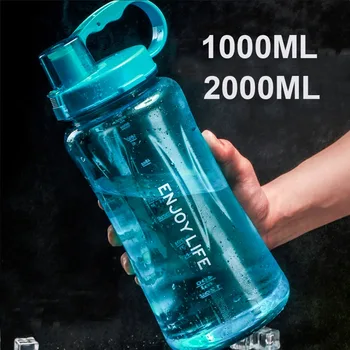 Zīmola 1000ml/ 2000ml Plastmasas Ūdens Pudeli, Āra Sporta Ceļojuma Pārgājienu Tūrisms Ūdens Pudeli Salmu Drinkware grip Pudeli telpa
