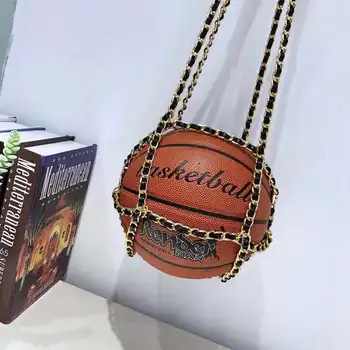 Zīmola Dizainere PU Ādas Ķēdes Sievietes Plecu Messenger Bag Crossbody Somas Sieviešu Personības Basketbola Maki un Somas