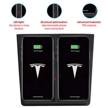 Zīmola Tesla Model 3 Interjera Aksesuāri Bezvadu Dual Lādētāja Adapteris Qi Viedtālruņa Lādēšanas Paliktņa, Nekādas Programmatūras Problēmu Modernizētas