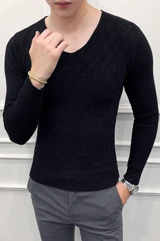 Zīmolu Vīriešu Džemperis Modes 2020 Rudens Ziemas V Kakla Gadījuma Adīti Džemperi Vīriešiem Ar Garām Piedurknēm Slim Fit Streetwear Pull Homme