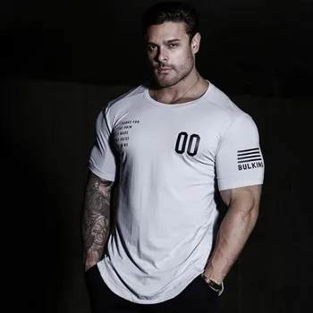 Zīmolu Vīriešu muskuļu T krekls kultūrisms fitness vīrieši topi kokvilnas krekliņi, Plus Liela izmēra T Kokvilnas Acs Īsām Piedurknēm Tshirt