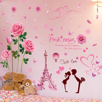 [shijuekongjian] Parīzes Torņa Ēkas Sienas Uzlīmes DIY Rozes Ziedi Sienas Uzlīmes Dzīvojamā Istaba Kāzu Mājas Apdare