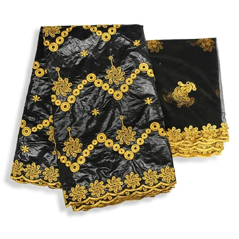Āfrikas Bazin Riche Getzner Ankara Auduma Tissu Perlage Broderie Tekstilmateriālu Amatniecības Melnā Zelta Drēbes 5+2 metri/daudz