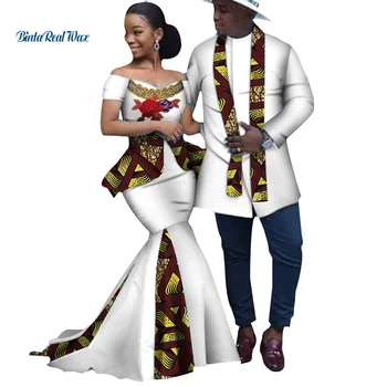 Āfrikas Drukāt Garš Savārstījums Kleitas Sievietēm Bazin Riche Vīriešu Krekls Top Pāris Apģērba Āfrikas Mīļotājiem Pāris Drēbes WYQ253