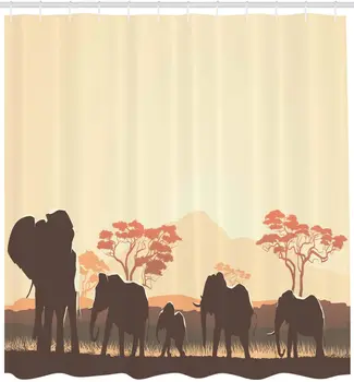 Āfrikas Dušas Aizkars Āfrikas Savvaļas Safari Liels Dzīvnieks Ziloņi Mežs ar Ezeru Dabas Skatuves Audumu Vannasistabas Dekoru Kopa