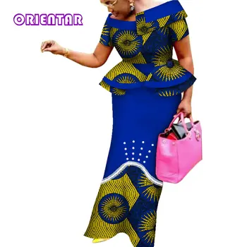 Āfrikas Kleitas Sieviešu Modes Ankara Kleita ar Īsām Piedurknēm Augsto Vidukli, Gara Kleita Drukāt Āfrikas Kokvilnas Drēbes Sievietēm WY4531