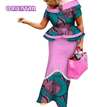 Āfrikas Kleitas Sieviešu Modes Ankara Kleita ar Īsām Piedurknēm Augsto Vidukli, Gara Kleita Drukāt Āfrikas Kokvilnas Drēbes Sievietēm WY4531