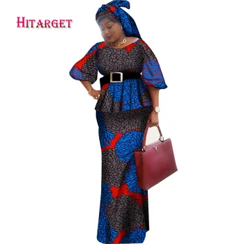 Āfrikas Sieviete, Apģērbu 2 Gabals Komplekti ar Galvu, Tie Taisni Svārki Komplekti Dashiki Drukāt Kultūru un Svārki Komplekti Āfrikas Drēbes WY1638