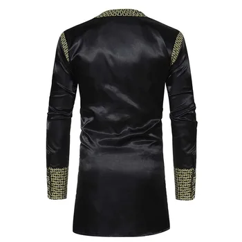 Āfrikas Tradicionālo Apģērbu Long Piedurknēm O-veida Kakla Iespiests T-Krekls, Blūze Melnā Royal Zelta Āfrikas Vēja Plus Izmērs M-XXXL