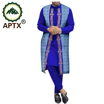 Āfrikas Tērps Vīriešiem Žakarda APTX 3 Gabali Cietā Krekls& Bikses + Žakarda Apģērbs Augstas Kvalitātes Kokvilnas T2016020