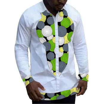 Āfrikas apģērbs, vīriešu krekls Ankara balts ar drukas raibs tops pielāgota ankara apģērbs vīriešu dashiki krekls kāzu
