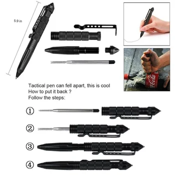 Āra Portatīvo Anti-skid Stikla Breaker Taktiskās Pildspalvas Saliktas Aviācijas Alumīnija Anti-skid Portable Self Defense Pen Tool
