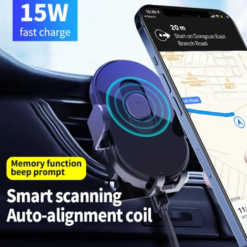 Ātri automašīnas bezvadu lādētāju 15W Qi ātrās uzlādes automātiskās fiksācijas veida automašīnas turētājs, kas ir saderīgas ar iPhone 12/sērijas Samsung, LG