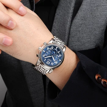 ĒZOPA Modes Zilā Skatīties Vīriešu Zīmols, Automātisko, Mehāniskās Ūdensizturīgs Triecienizturīgs Vīriešu rokas Pulkstenis Vīriešu Pulkstenis Relogio Masculino