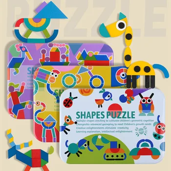 Ģeometrisko puzzle Koka forma veidu Mozaīku, mozaīkas Dzīvoklis puzzle set Bērnu izglītojošās rotaļlietas
