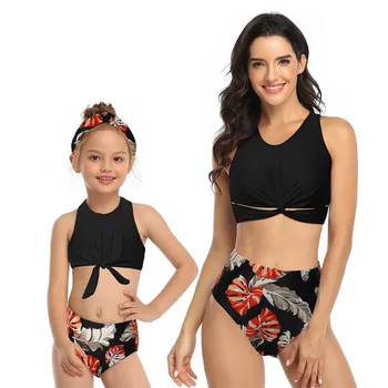 Ģimenes Saskaņojot Tērpiem Sieviete& Meiteni Vest Tipa Peldkostīms Māte& Meita divdaļīga Bikini Bērnu peldkostīms Mazulis Peldkostīmi