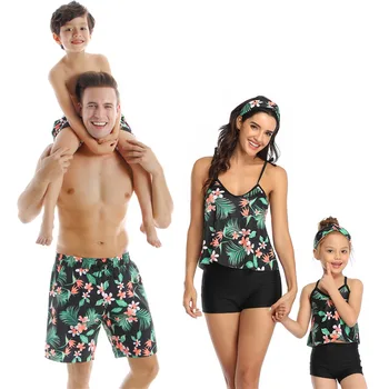 Ģimenes Saskaņošanas Peldmēteļi, Ziedu Iespiesti Mamma Un Man Peldkostīmi Sieviešu Meitene Peldēšanās Kostīmi Vīriešu Zēns Riepas Pāri Brīvdienu Beachwear