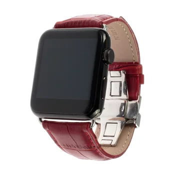 Īstas Ādas Watchband 22mm 24mm par Apple iWatch Skatīties 38mm 42mm Nerūsējošā Tērauda Tauriņš Aizdare Band Siksniņu Rokassprādze 4 Krāsu
