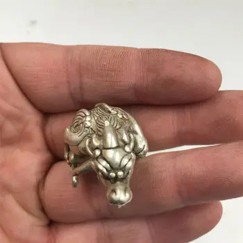 Ķīna VECO, antīko 23mm Tibetas sudraba roku darbs 3D pūķis Unicorn Kylin gredzens