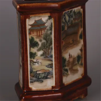 Ķīna vecās porcelāna Pastelis Skrūvēm penholder Raksturu Ainavu Glezniecība vāze