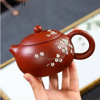 Ķīnas Yixing Tējkanna Tīrs Roku darbs Plūmju ziedu Xi Shi Pot Violetā Māla Tējas komplekts tējkanna 188 Bumbu Caurumu filtra 240ml