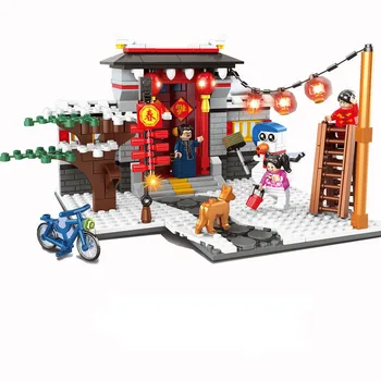 Ķīniešu Jaunā Gada Priekšvakarā Pilsētas Ielu Ainu Sērija Pēc Pantiņš Celtniecības Bloki, rotaļlietas Bērniem Ziemassvētku Dāvanas