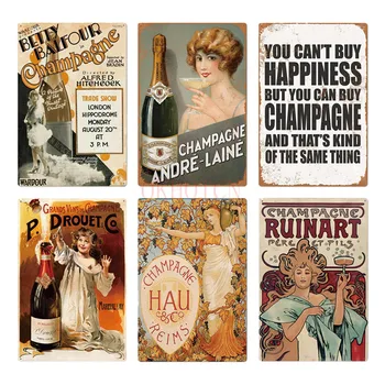 Šampanietis Vīna Dzelzs Plakātu Vintage Metāla Skārda Pazīmes, Bārs, Krogs, Klubs Cilvēks Alas Sienas Dekoratīvos Šķīvjus Retro Plāksne Mājas Dekoru 20x30cm