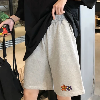 Šorti Sievietēm Vasarā Plaša kāju, Ceļgalu,-garums Harajuku Ziedu Izšuvumu Vienkāršs Brīvā laika pavadīšanas Streetwear Elegants Sieviešu Zaudēt Ulzzang Gadījuma