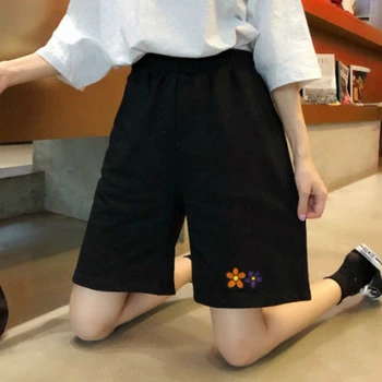 Šorti Sievietēm Vasarā Plaša kāju, Ceļgalu,-garums Harajuku Ziedu Izšuvumu Vienkāršs Brīvā laika pavadīšanas Streetwear Elegants Sieviešu Zaudēt Ulzzang Gadījuma