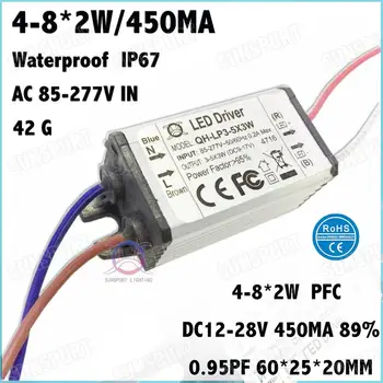 Ūdensizturīgs IP PFC 1-36W AC85-277V LED Driver 1-3x2W 3-6x2W 4-8x2W 7-13x2W 13-25x2W 450mA DC2-85.V Pastāvīga Strāva Bezmaksas Piegāde