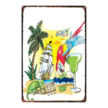 【YZFQ] aicina Pludmali Vasaras Metāla Plāksne Skārda Pazīmes Plāksne Sienas Mākslas Mājas Dārzā Vintage Dekoru 30x20cm DU-9457A